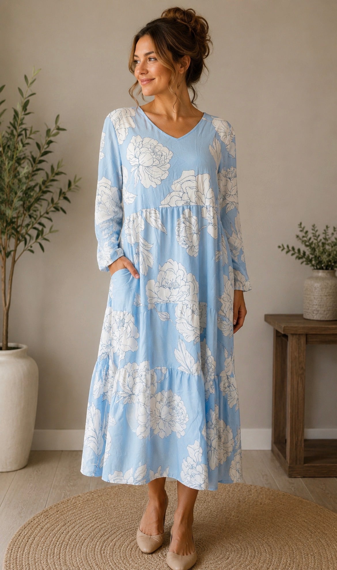 Sky Blue Floral Maxi Dress