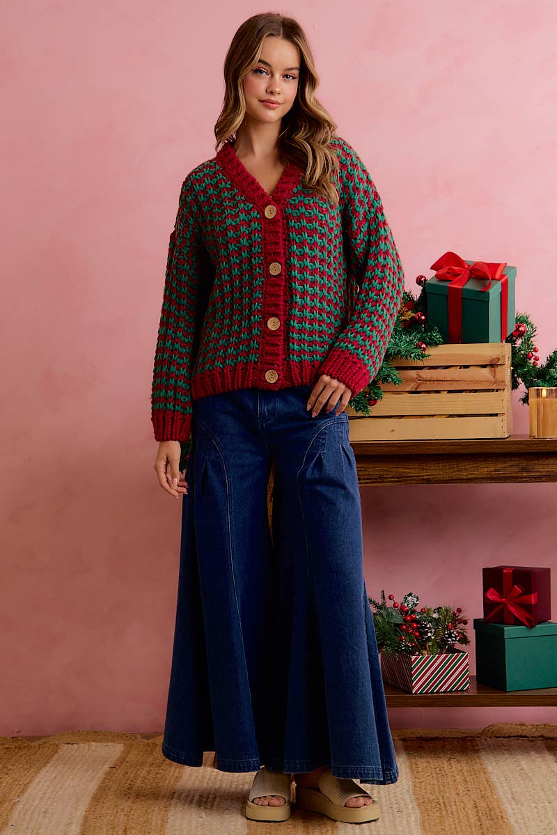 Pre-Order : CHRISTMAS CHUNKY KNIT HOLIDAY RELAXED FIT CARDIGAN