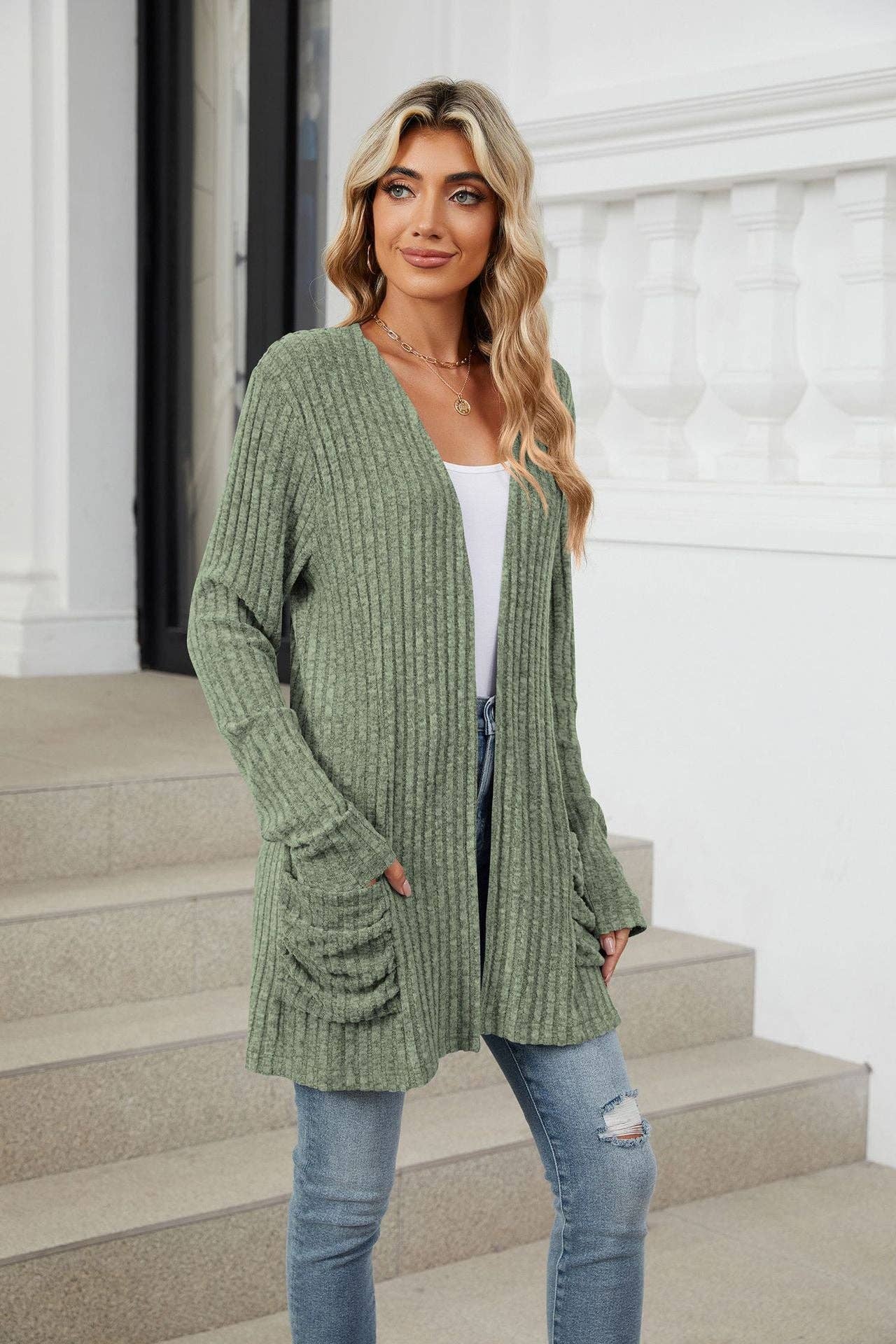 Pocket Long-sleeved Cardigan Sweater