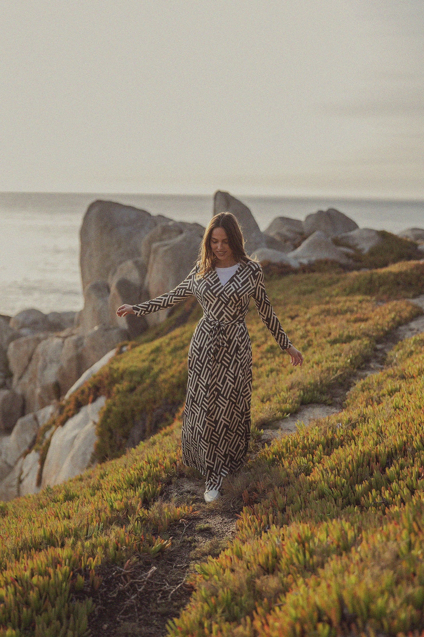 Maxi Wrap Dress-Geo Olive-3