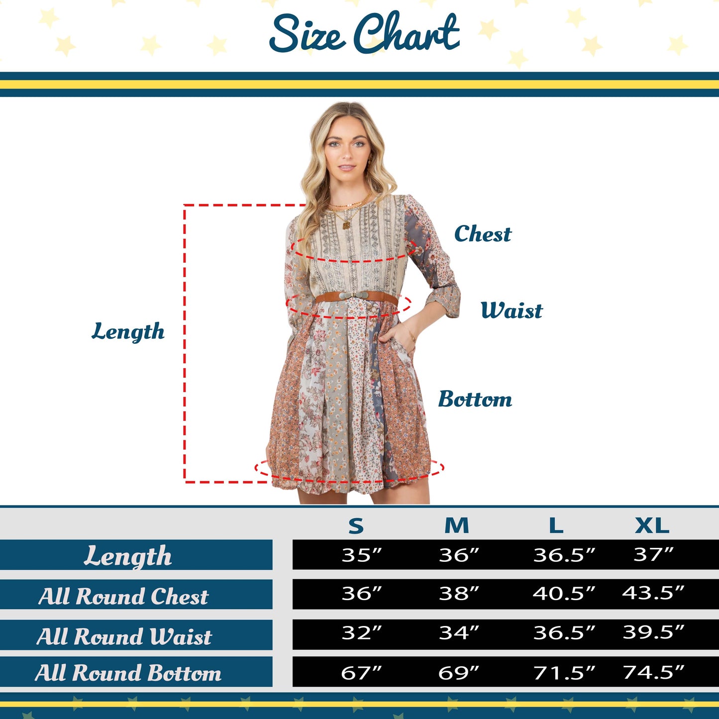 Women's Baby Doll Dress Round Neck Mid Length NEW