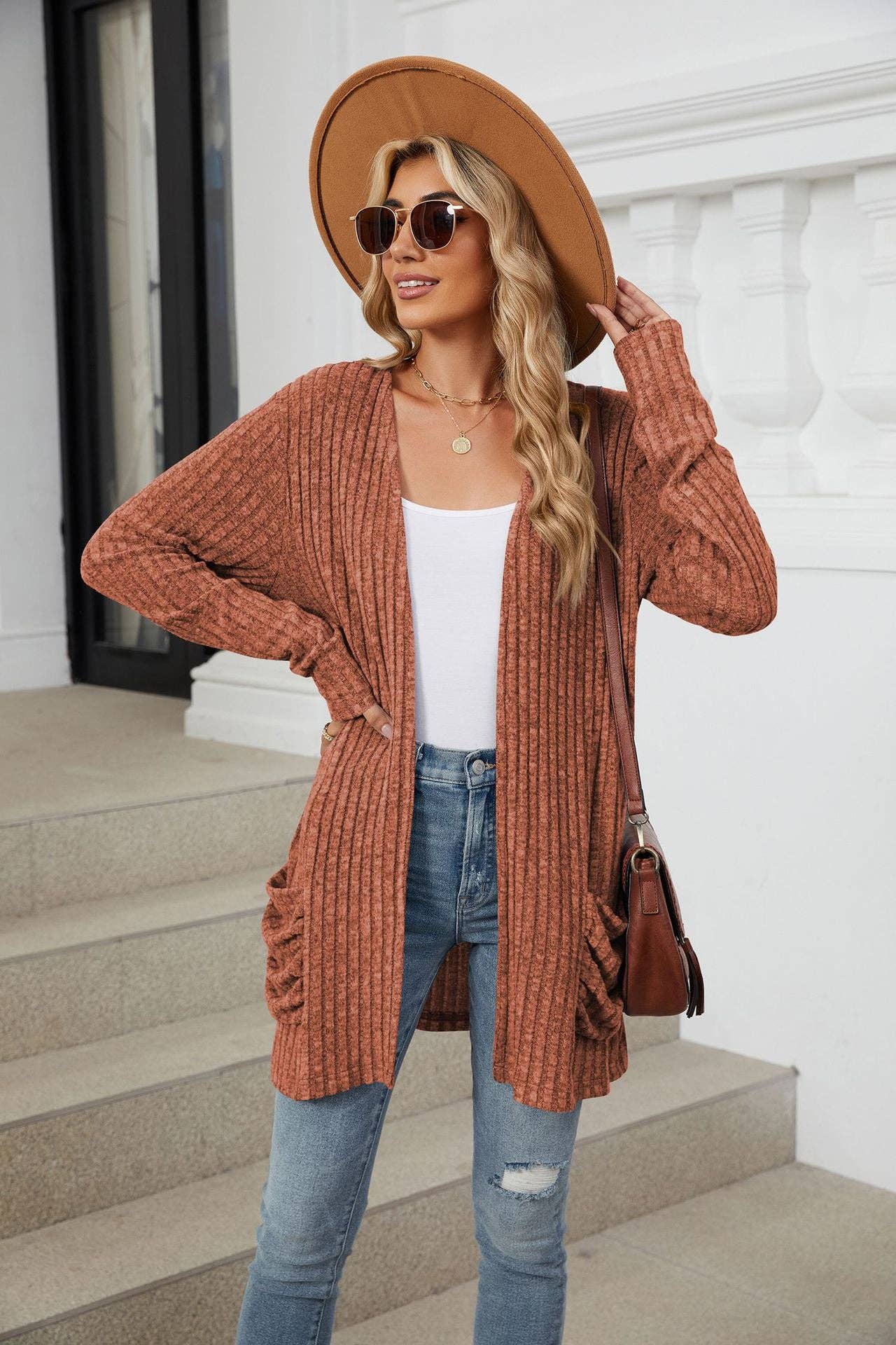 Pocket Long-sleeved Cardigan Sweater