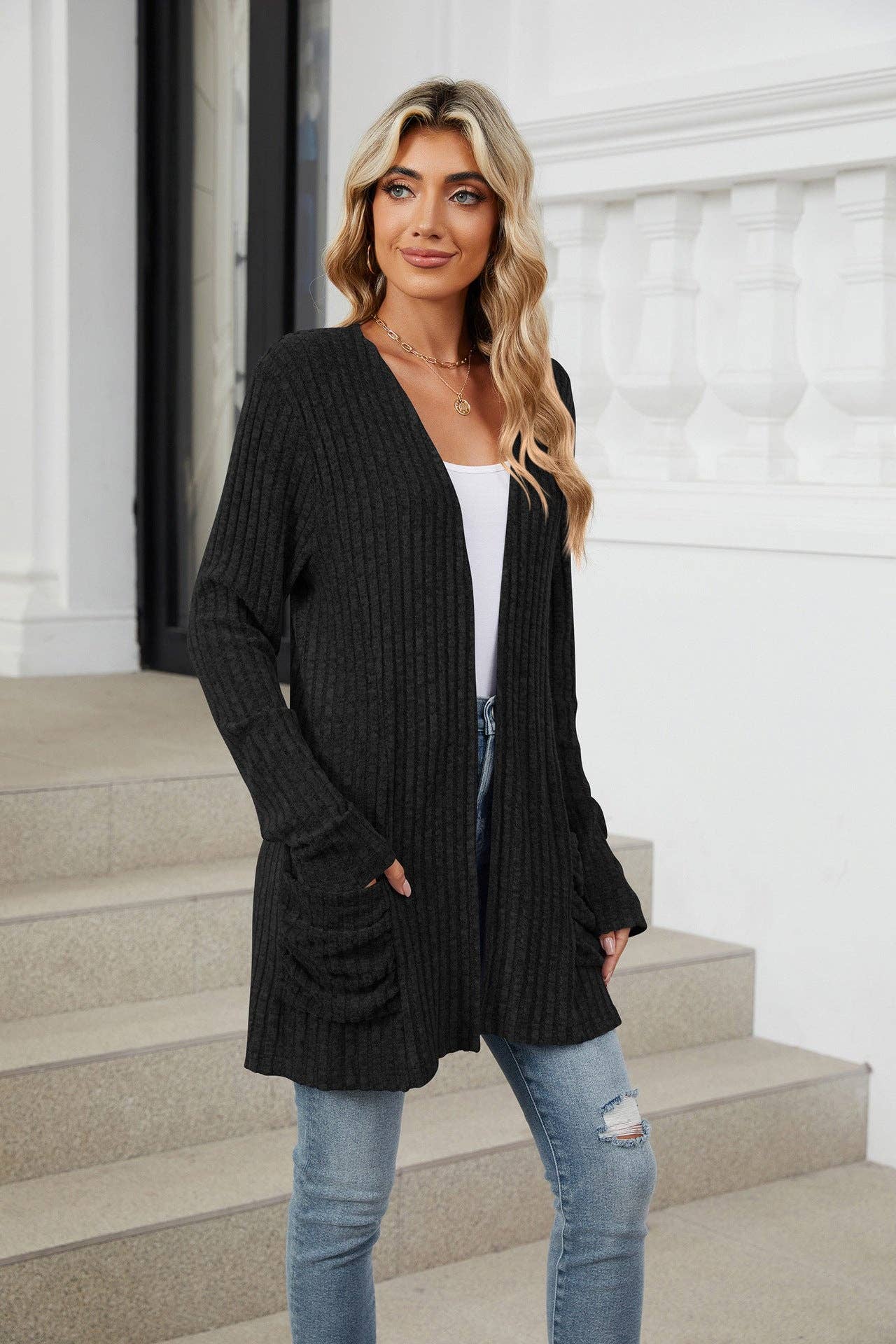Pocket Long-sleeved Cardigan Sweater
