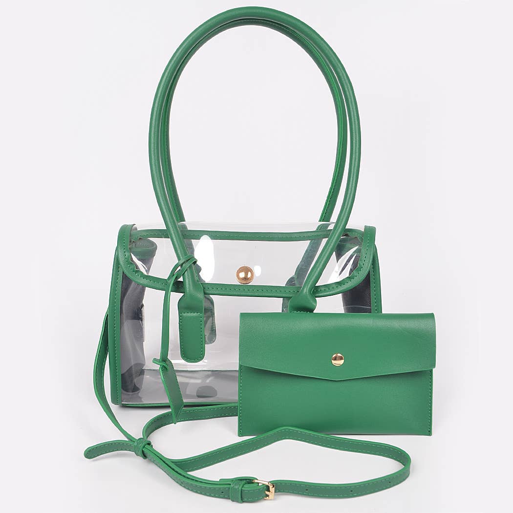 Faux Leather Trimed Clear Bag