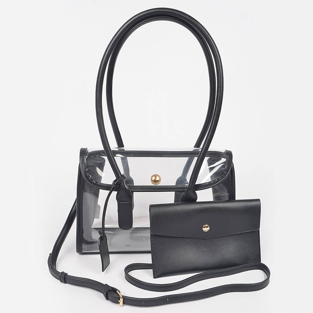 Faux Leather Trimed Clear Bag