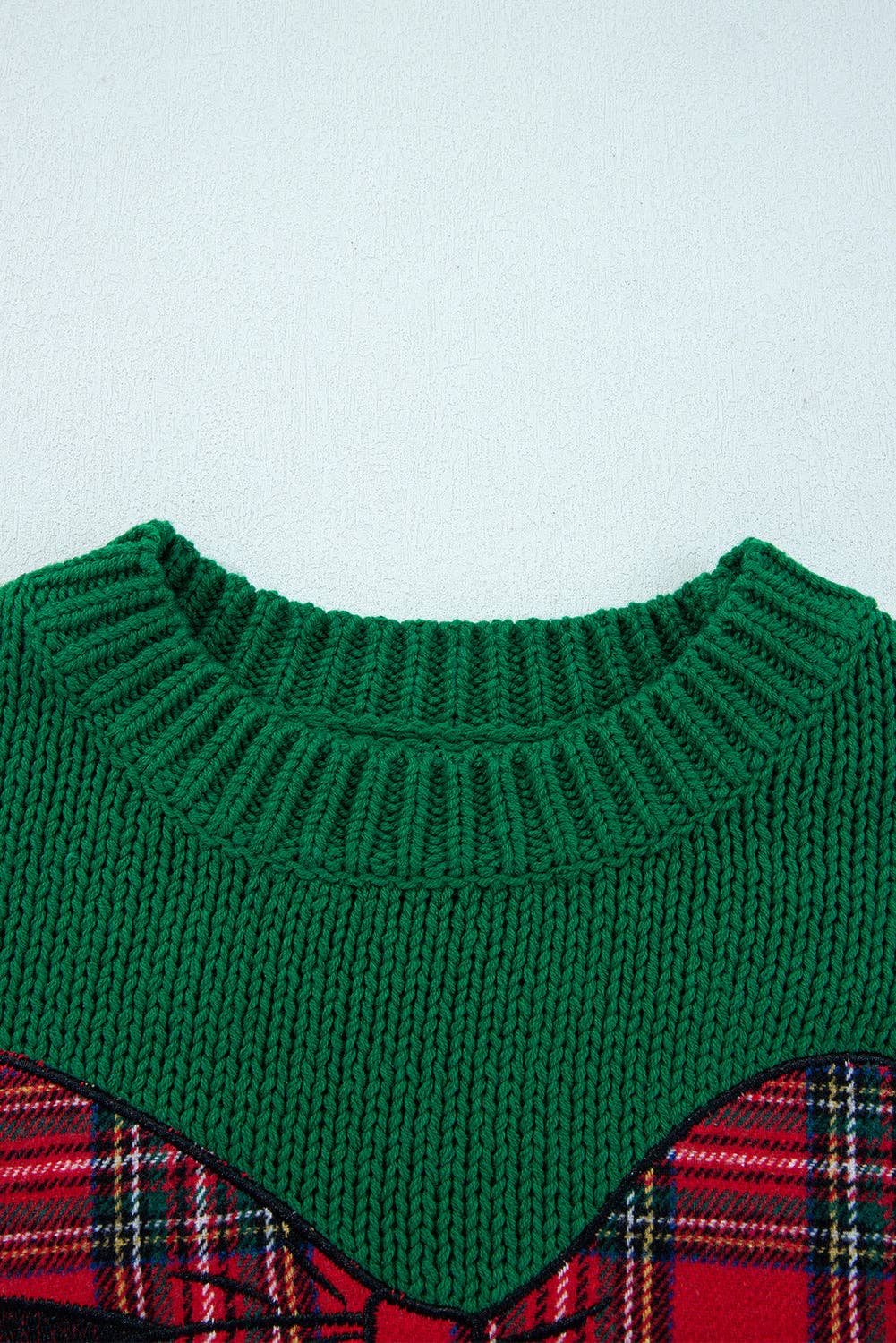 Evergreen Plaid Bow Graphic Christmas Sweater
