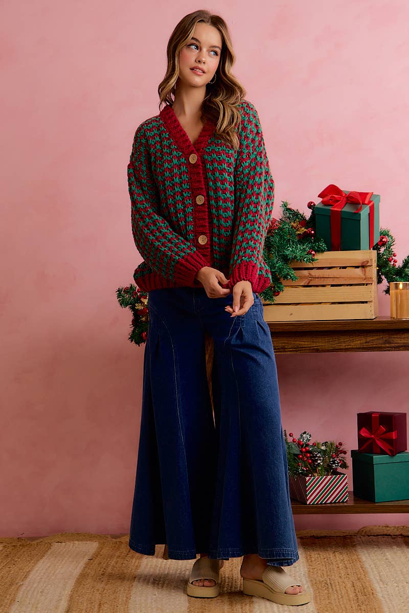 Pre-Order : CHRISTMAS CHUNKY KNIT HOLIDAY RELAXED FIT CARDIGAN