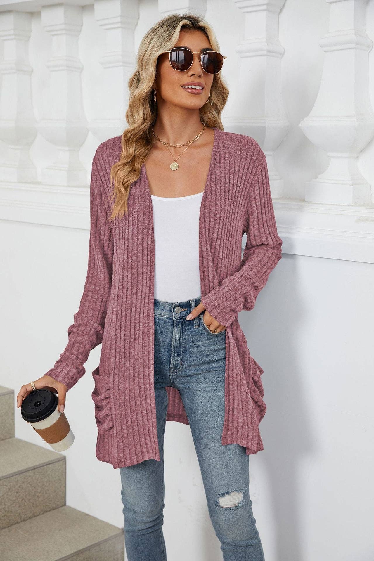 Pocket Long-sleeved Cardigan Sweater