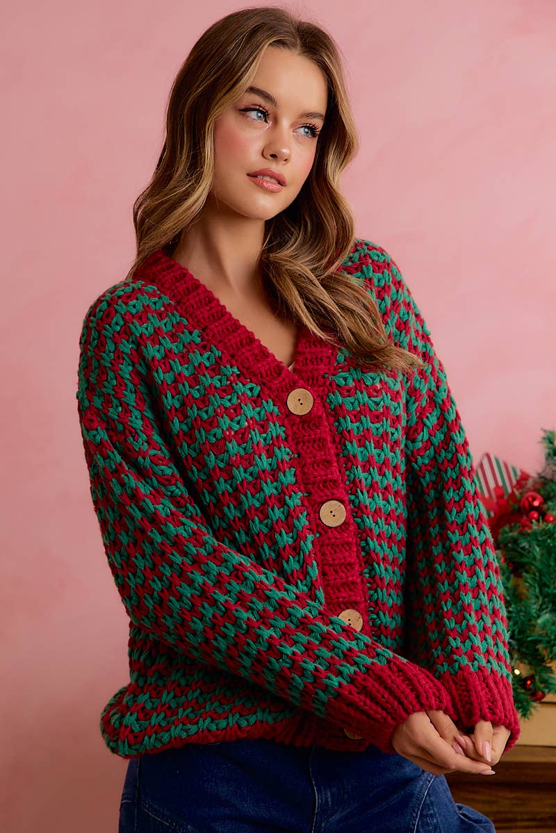 Pre-Order : CHRISTMAS CHUNKY KNIT HOLIDAY RELAXED FIT CARDIGAN