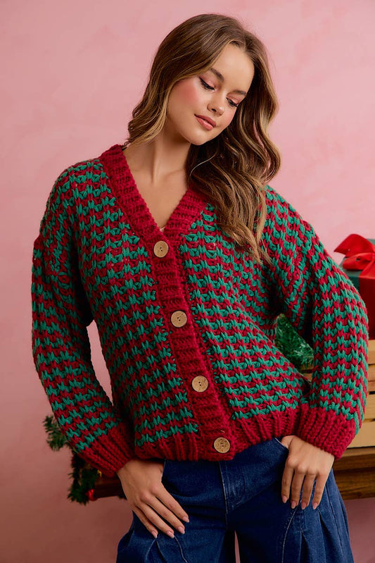 Pre-Order : CHRISTMAS CHUNKY KNIT HOLIDAY RELAXED FIT CARDIGAN