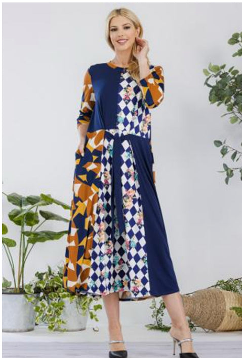 Multi patterned Midi Dress