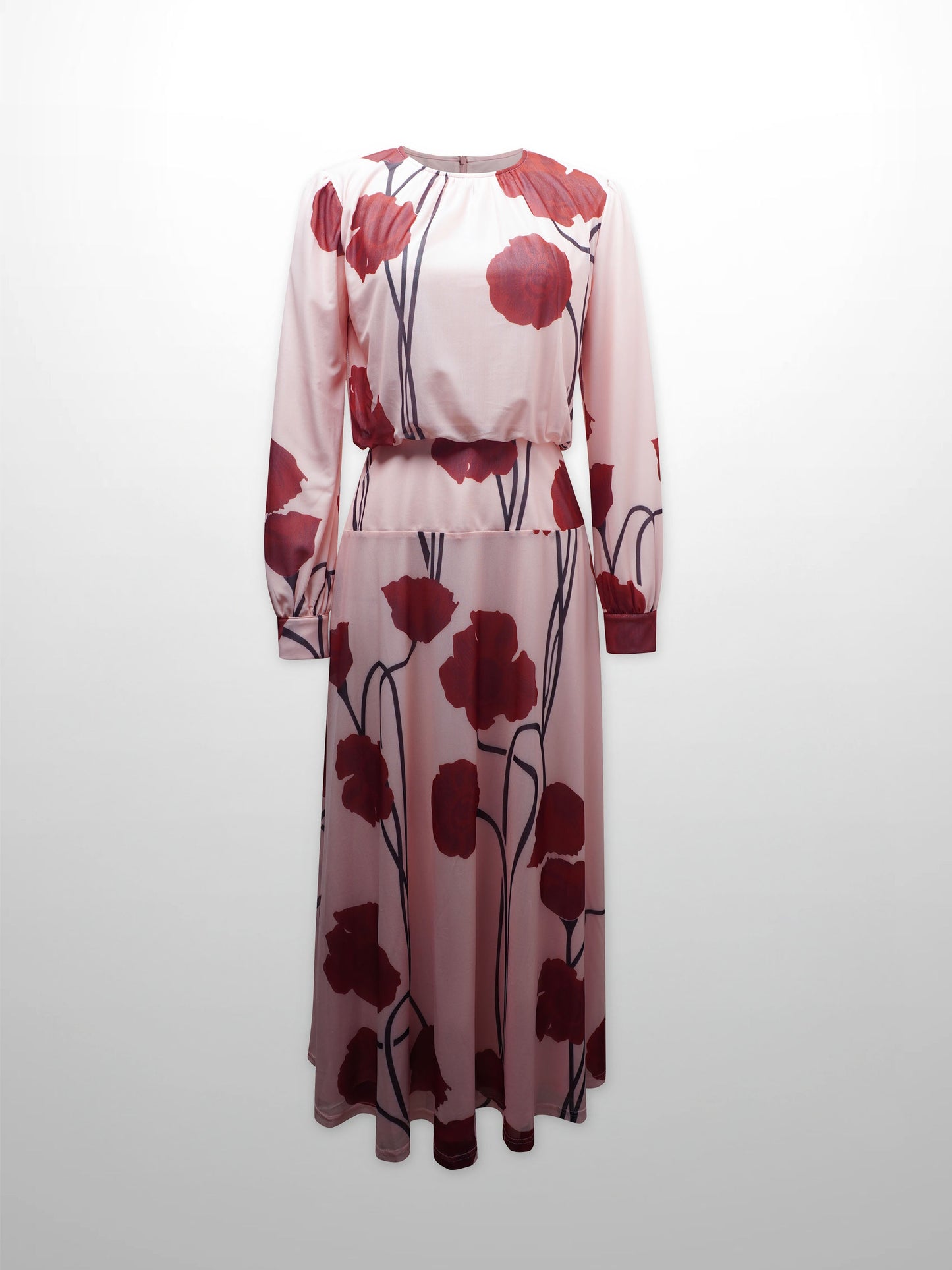 Waist Yoke Dress-Mesh Pink Floral-1