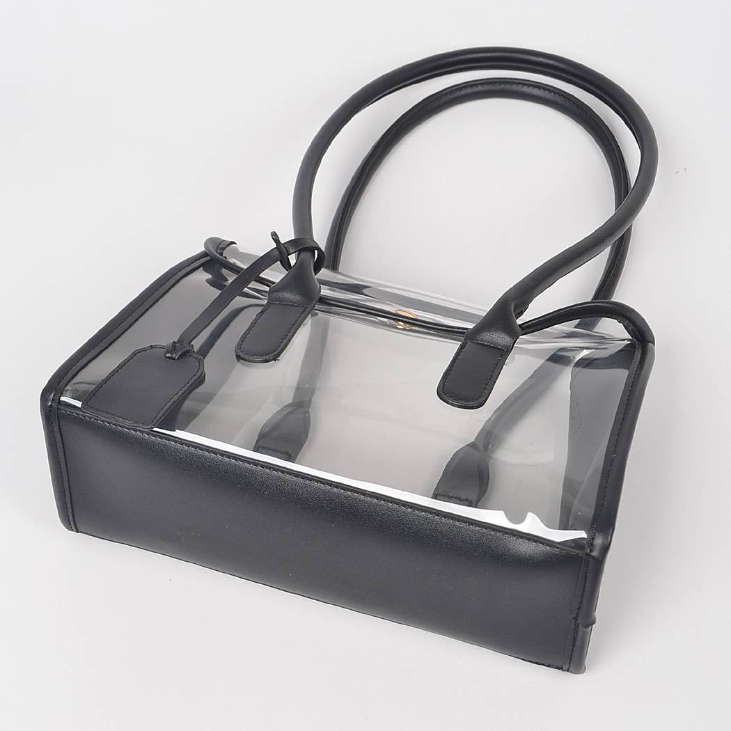 Faux Leather Trimed Clear Bag