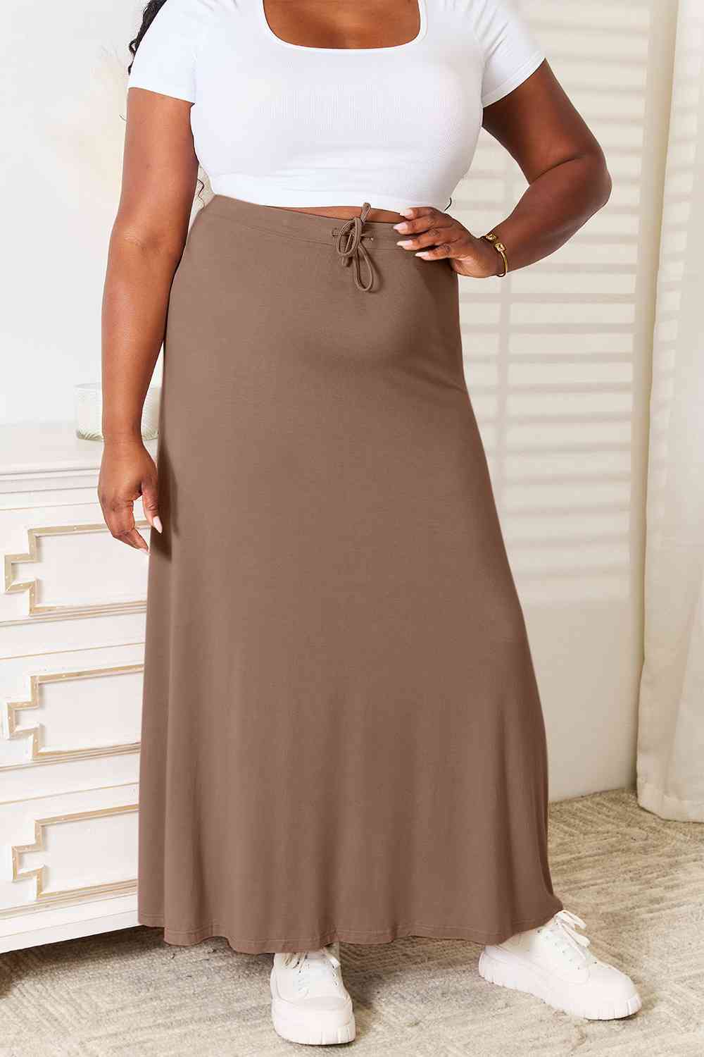 Double Take Full Size Soft Rayon Drawstring Waist Maxi Skirt Rayon-2