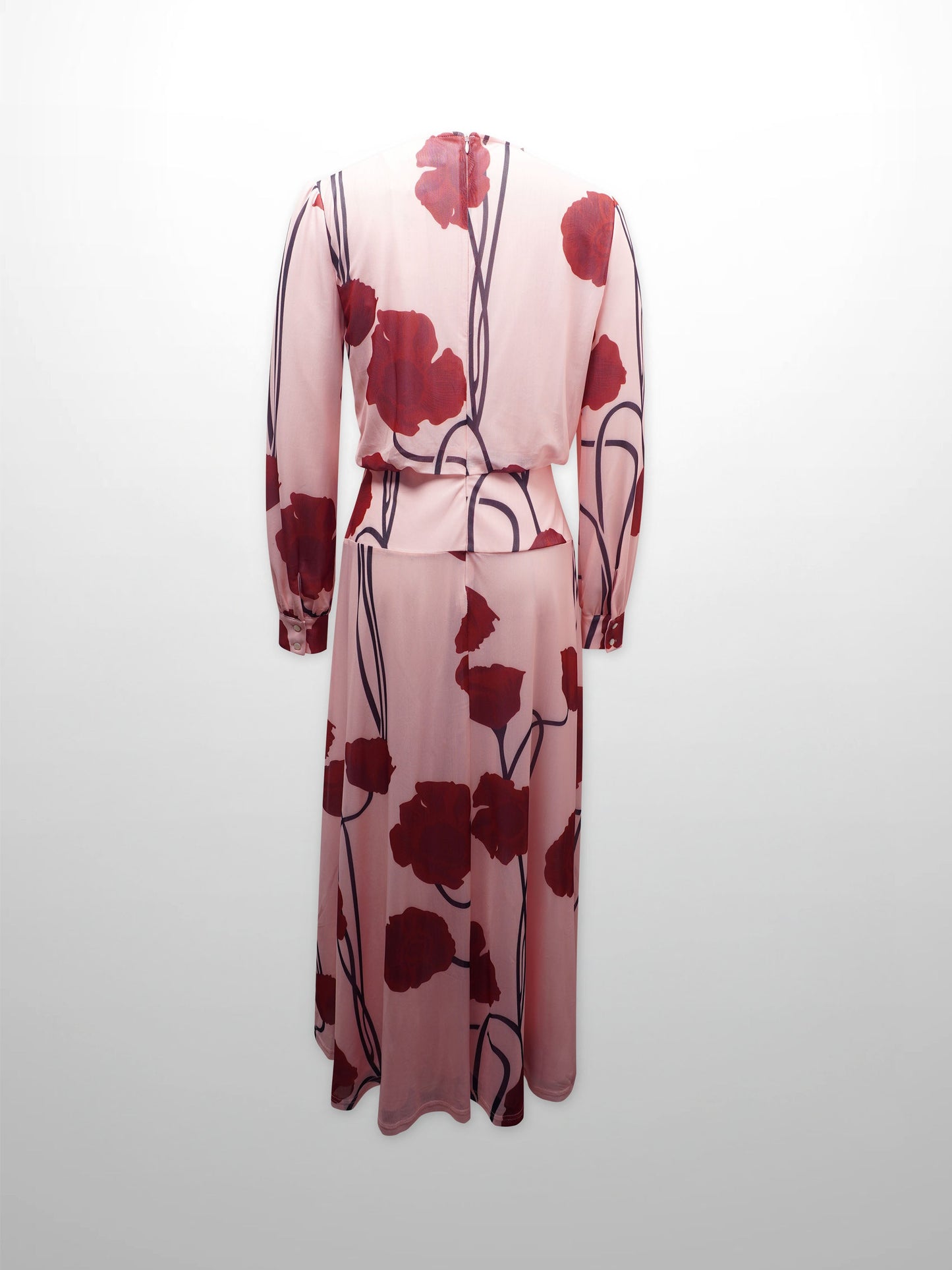 Waist Yoke Dress-Mesh Pink Floral-2
