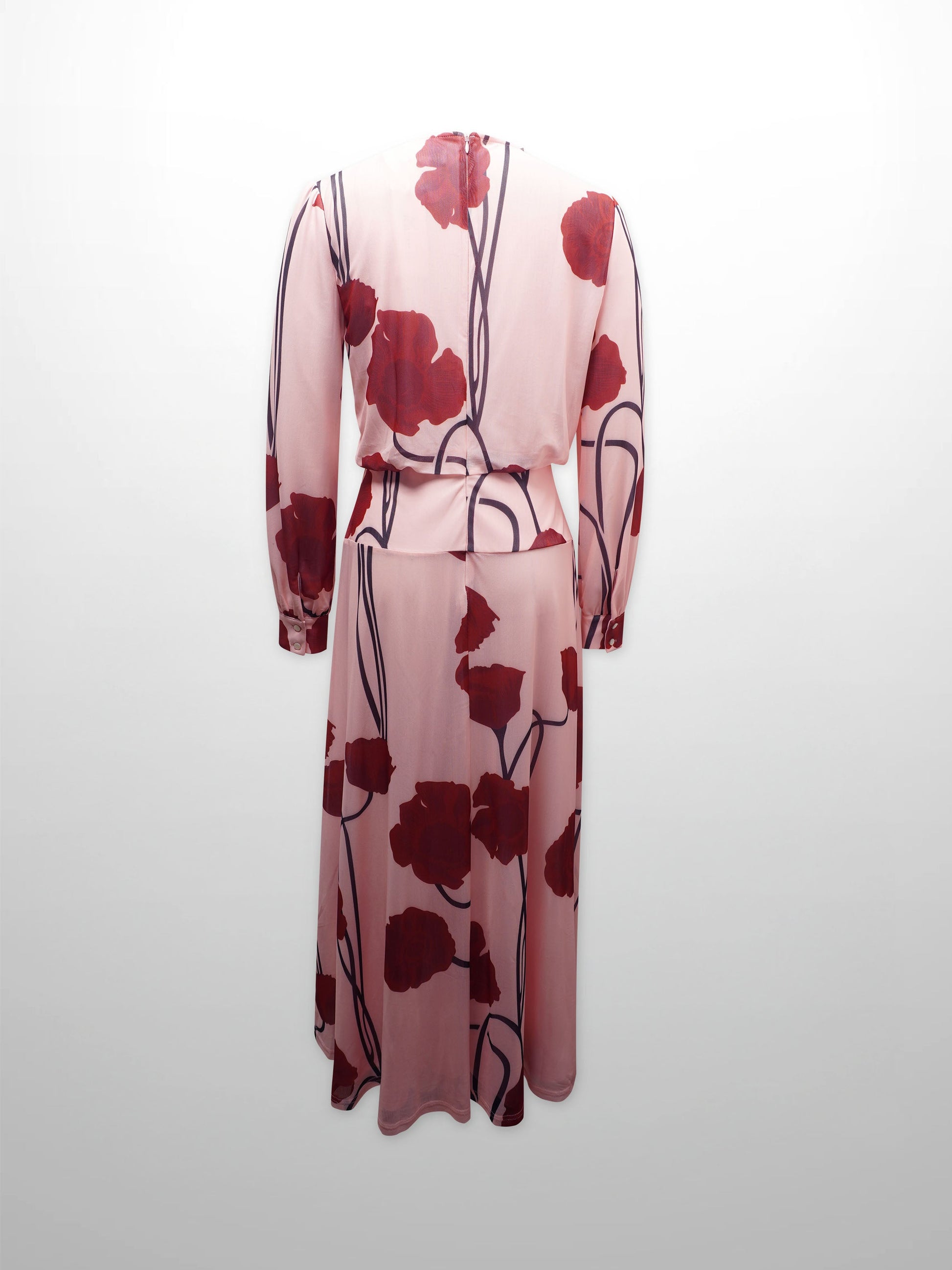 Waist Yoke Dress-Mesh Pink Floral-2