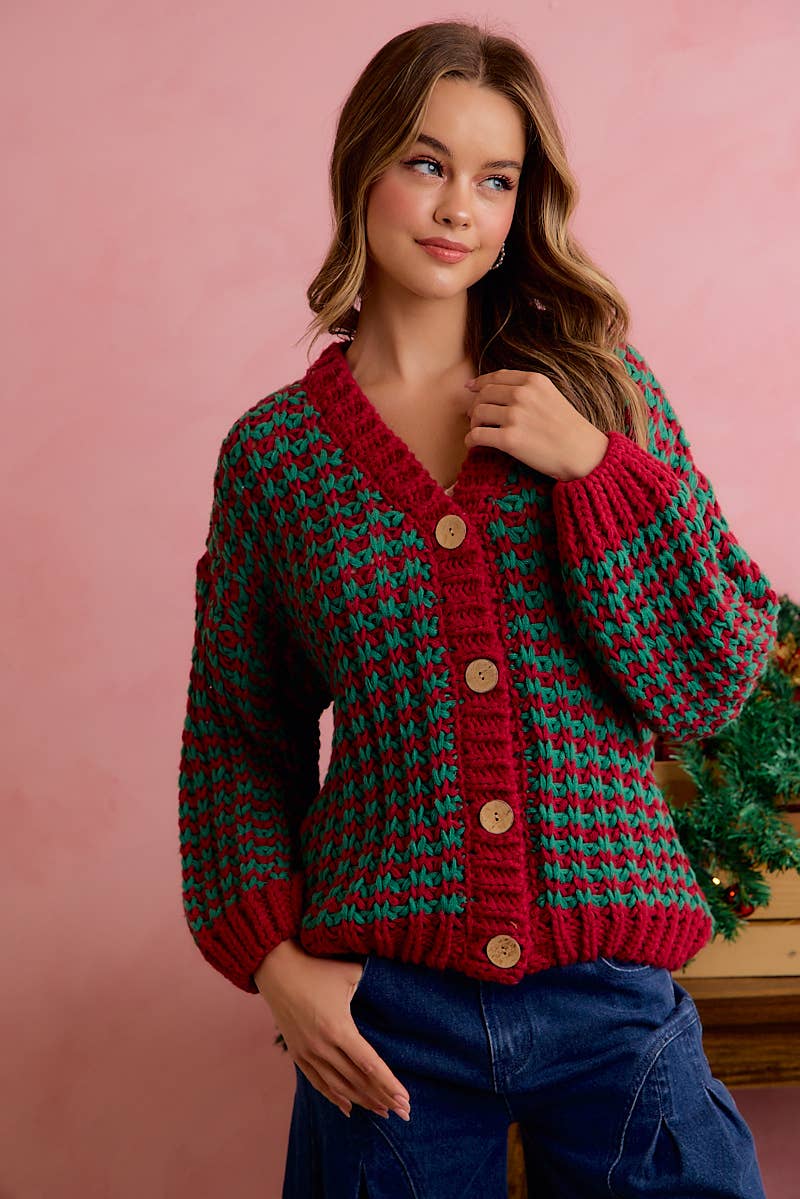 Pre-Order : CHRISTMAS CHUNKY KNIT HOLIDAY RELAXED FIT CARDIGAN