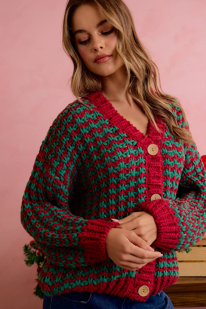 Pre-Order : CHRISTMAS CHUNKY KNIT HOLIDAY RELAXED FIT CARDIGAN