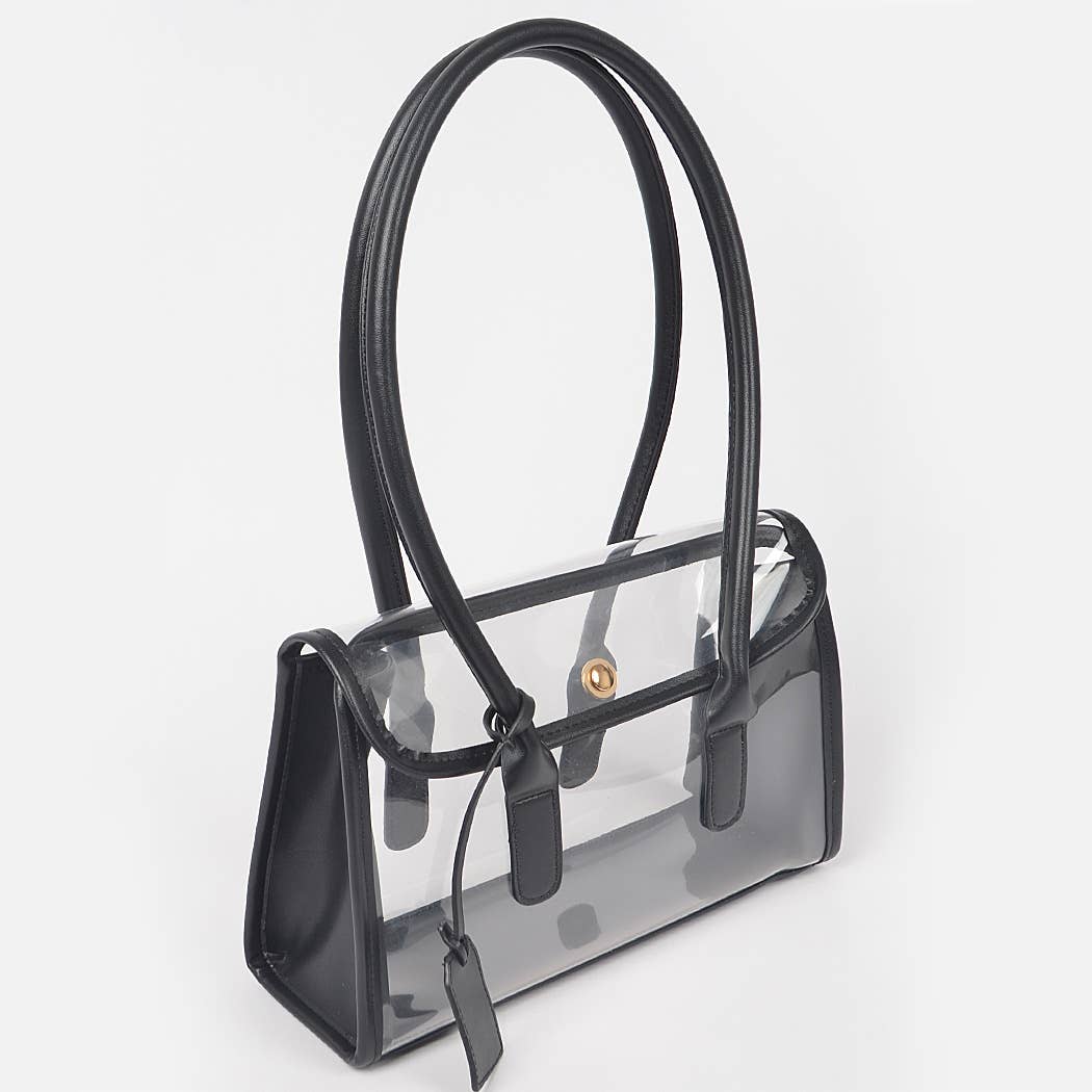 Faux Leather Trimed Clear Bag