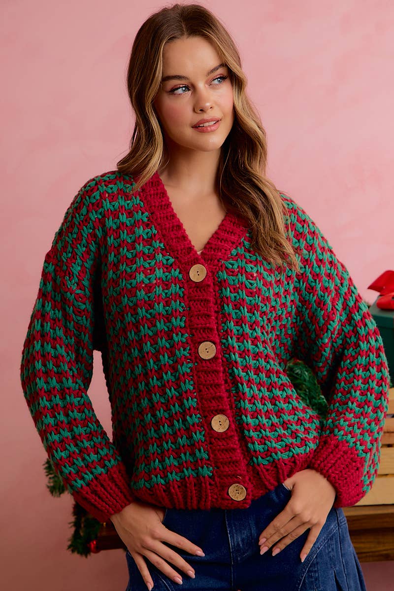 Pre-Order : CHRISTMAS CHUNKY KNIT HOLIDAY RELAXED FIT CARDIGAN