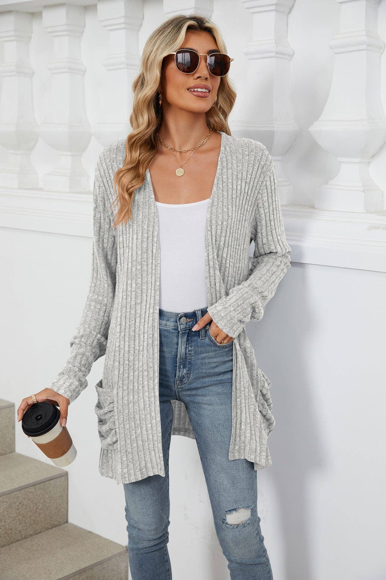 Pocket Long-sleeved Cardigan Sweater
