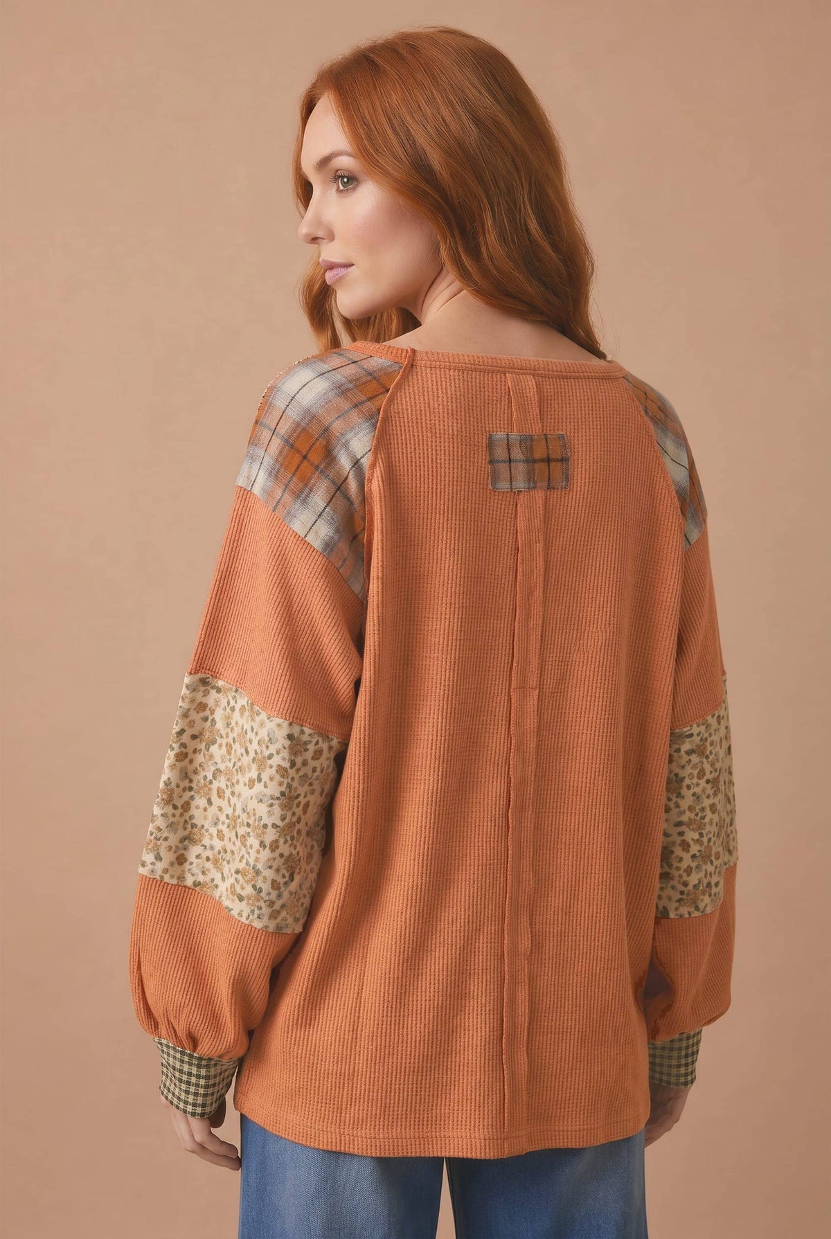 Pre-Order: Pumpkin Patchwork Thermal Knit Top