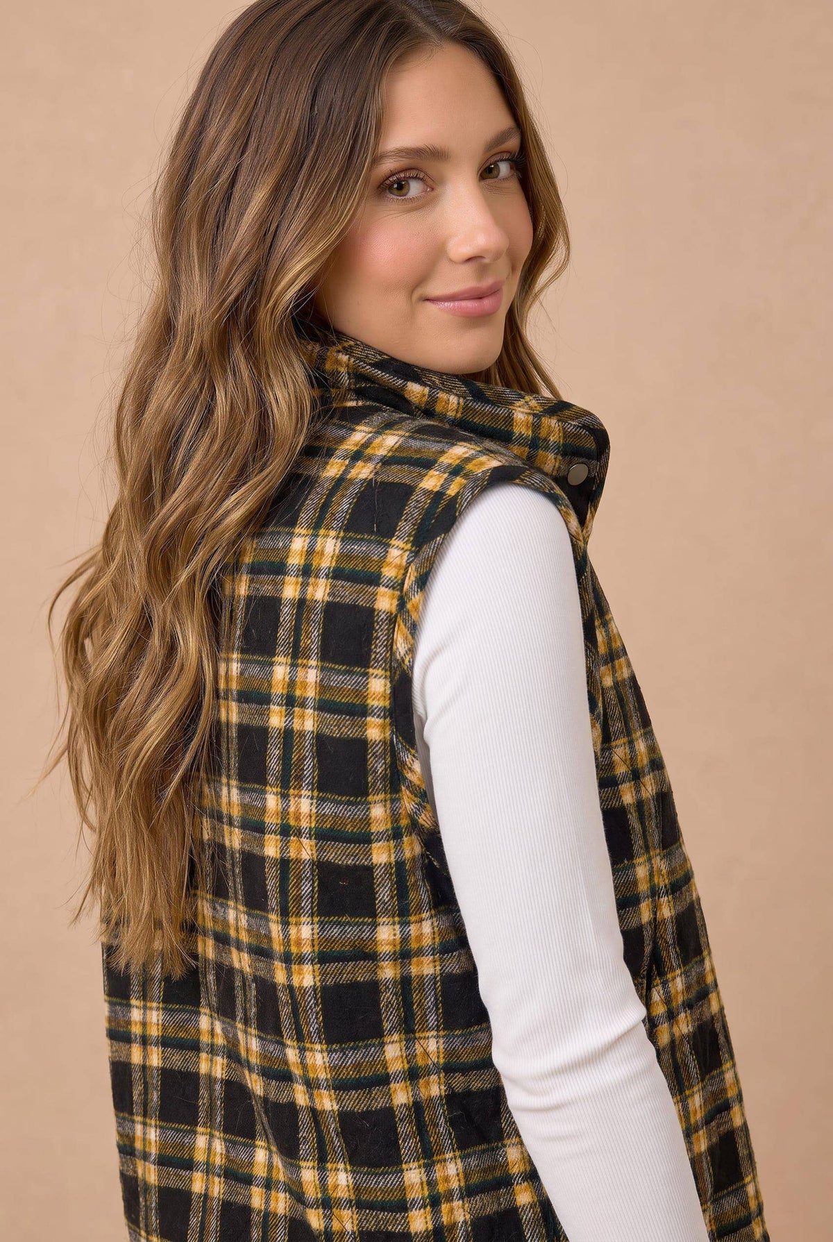 Pre-Order: Plus Snap Button Down Plaid Quilted Puffer Vest