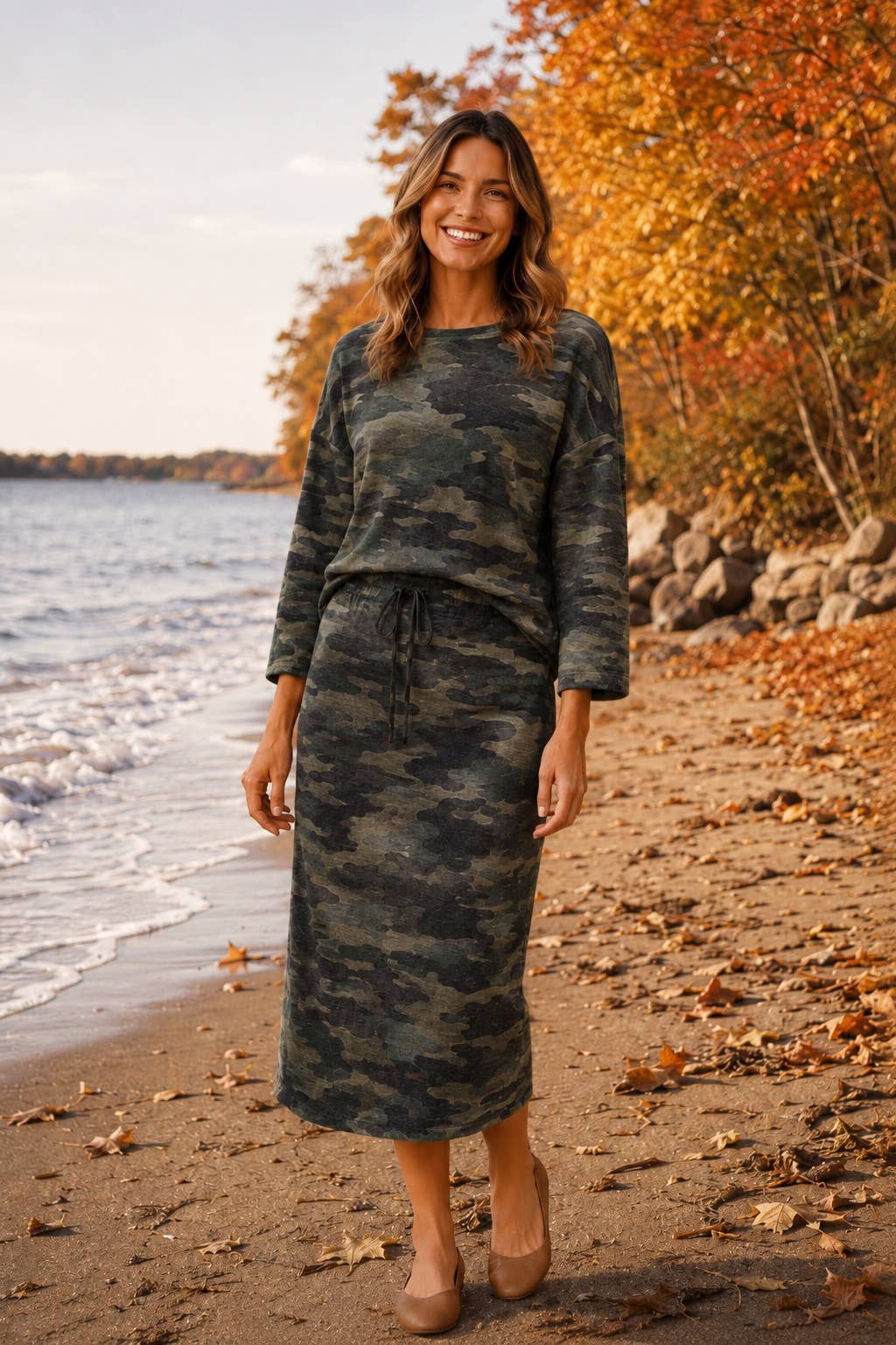 Camouflage Pocket Drawstring Skirt