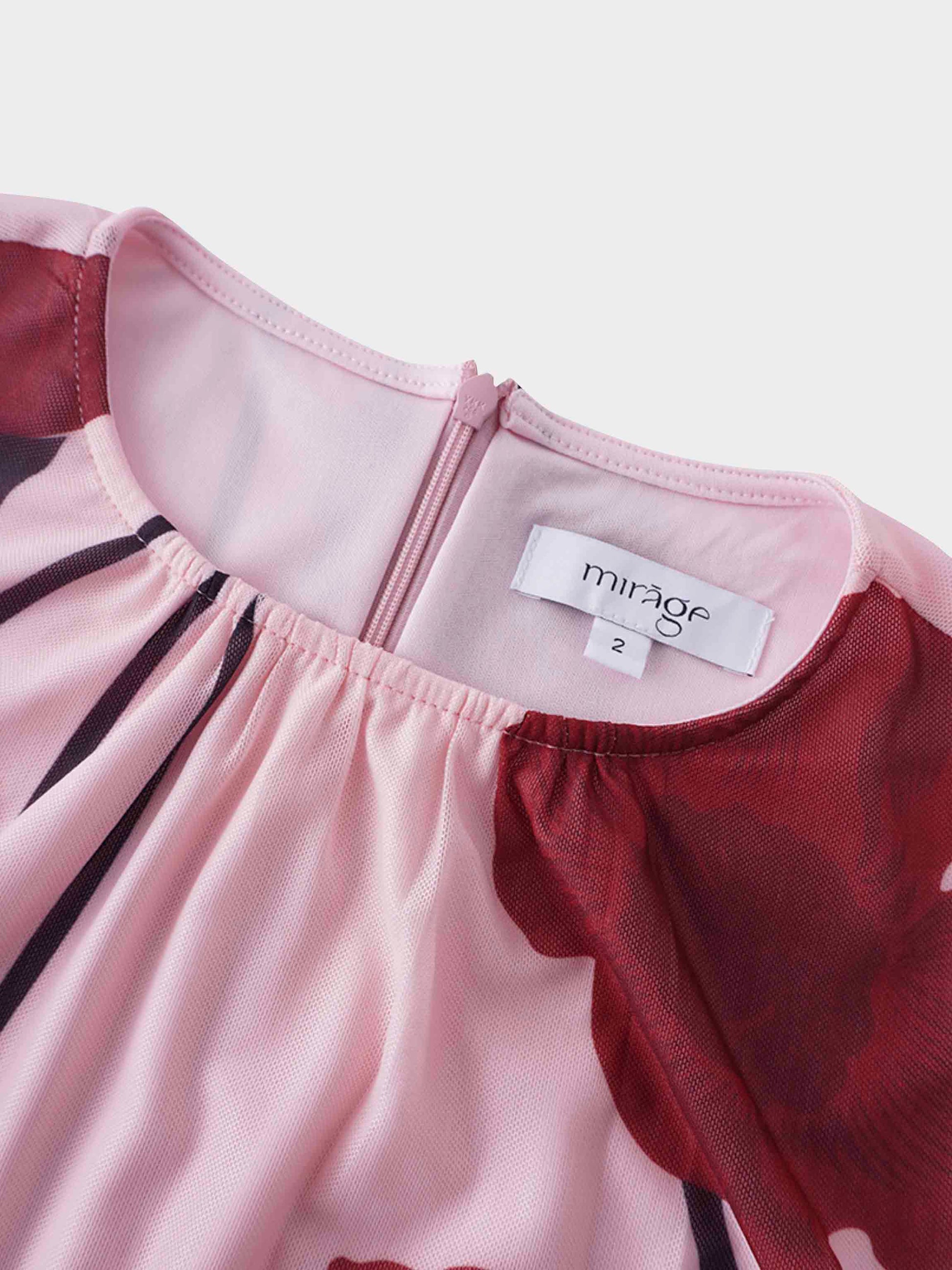 Waist Yoke Dress-Mesh Pink Floral-4