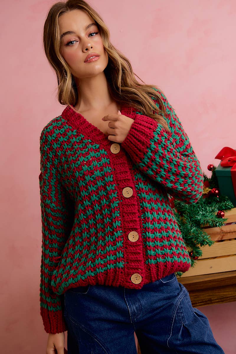 Pre-Order : CHRISTMAS CHUNKY KNIT HOLIDAY RELAXED FIT CARDIGAN