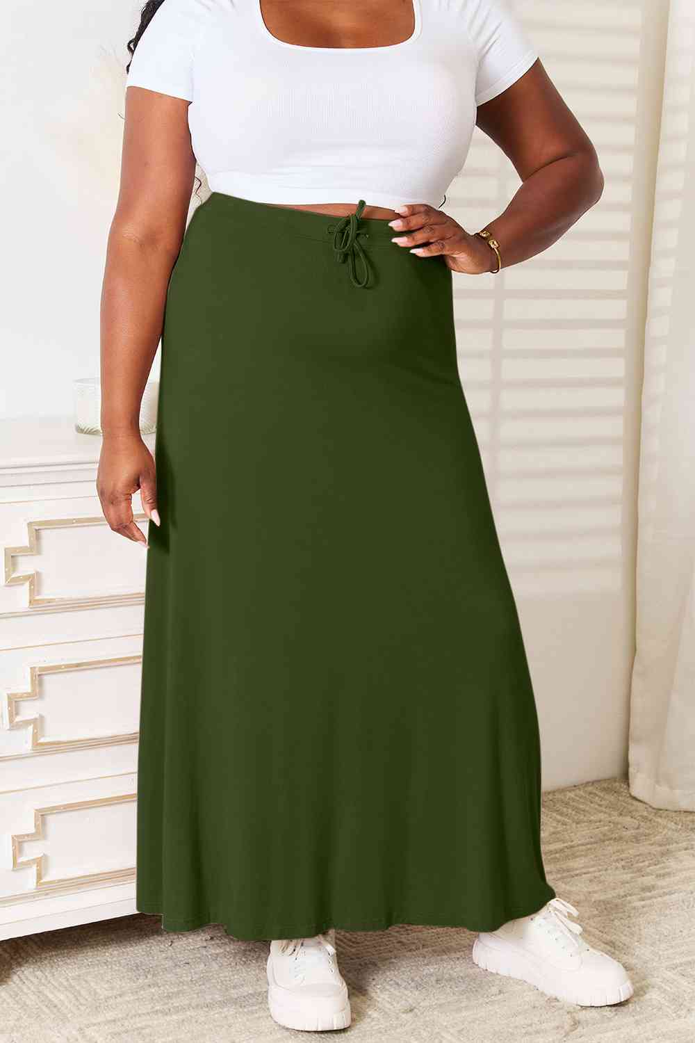 Double Take Full Size Soft Rayon Drawstring Waist Maxi Skirt Rayon-5