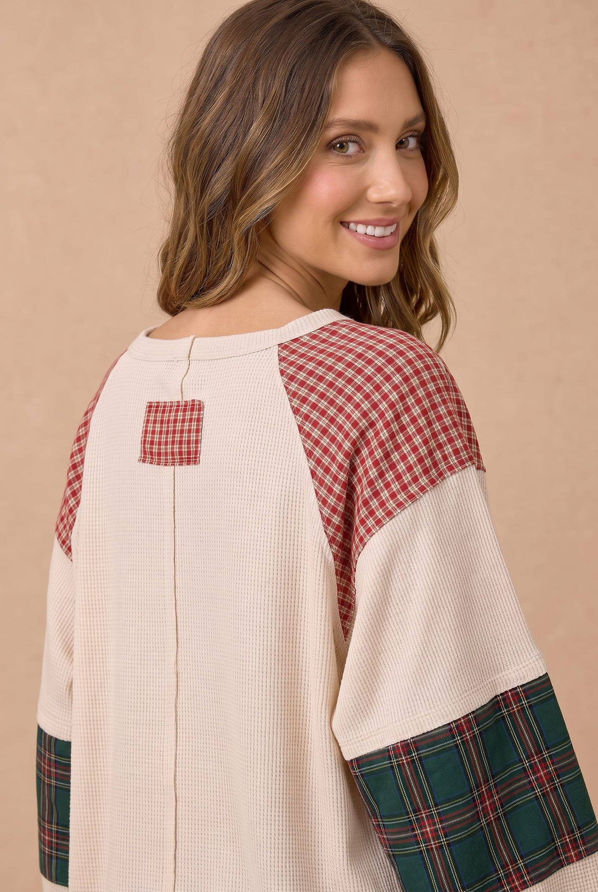 Pre-Order : Christmas Tree Plaid Color Block Top