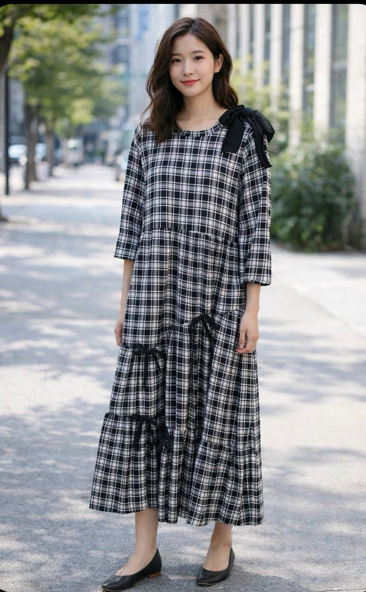 Black Checkered Bow Dress