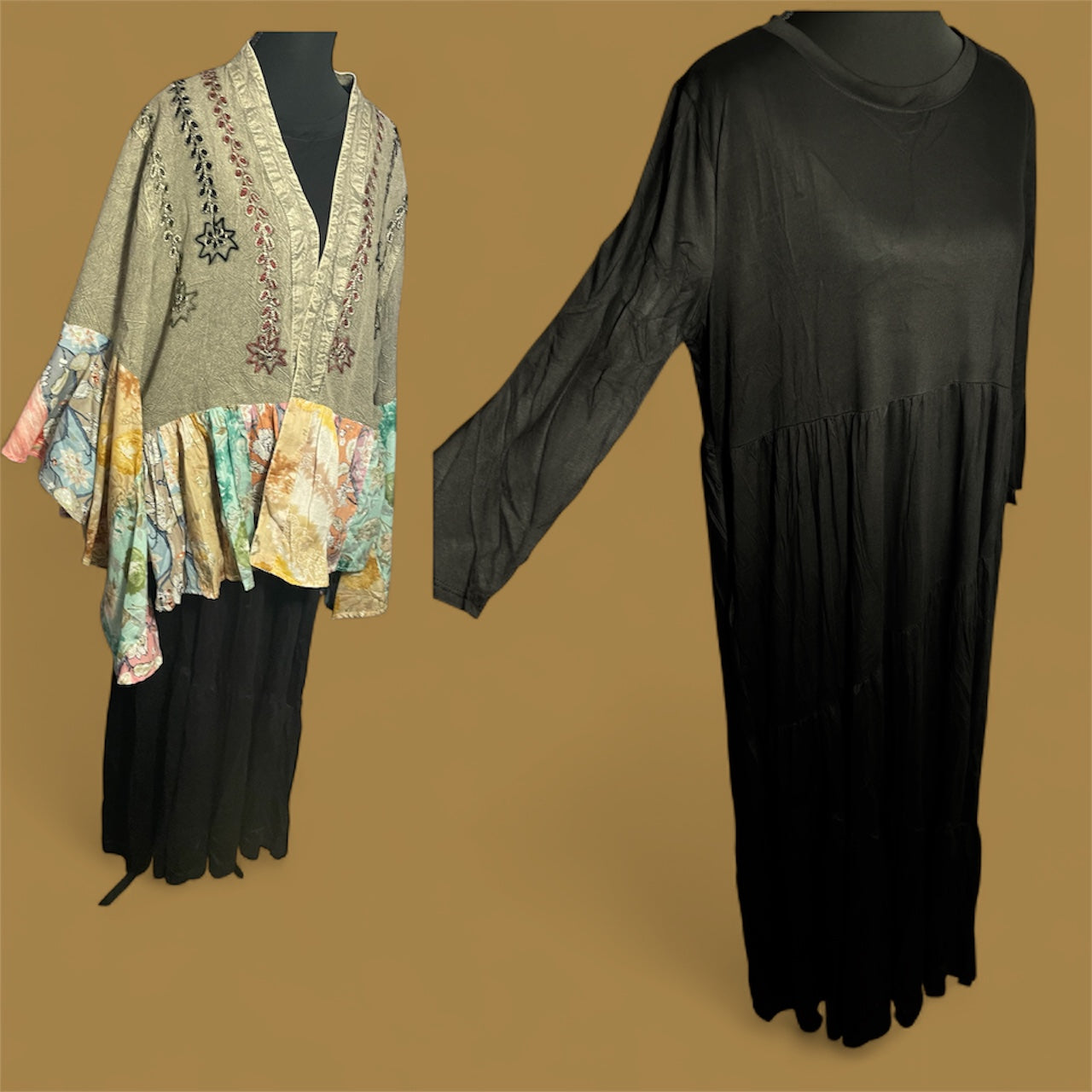 Minnie- Long Layered Black Dress with Pockets