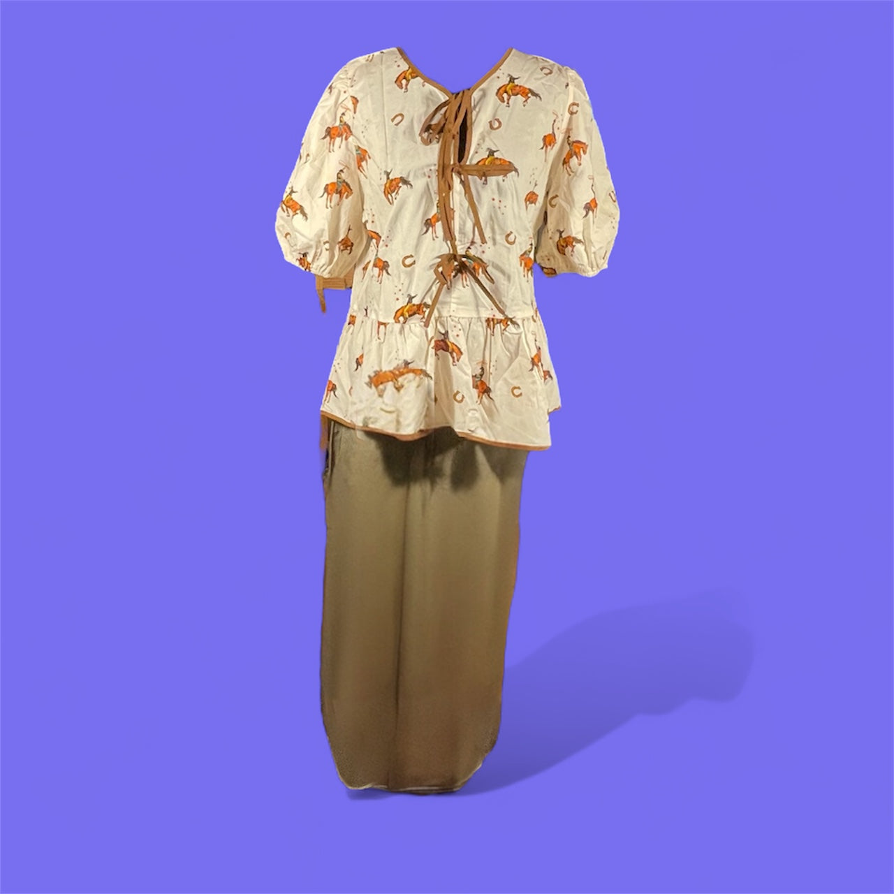 Horse Print Tie-Front Peplum Blouse