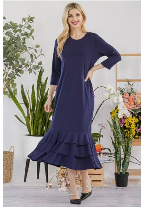 Kaitlyn Ruffled Tier Midi Layering Dress