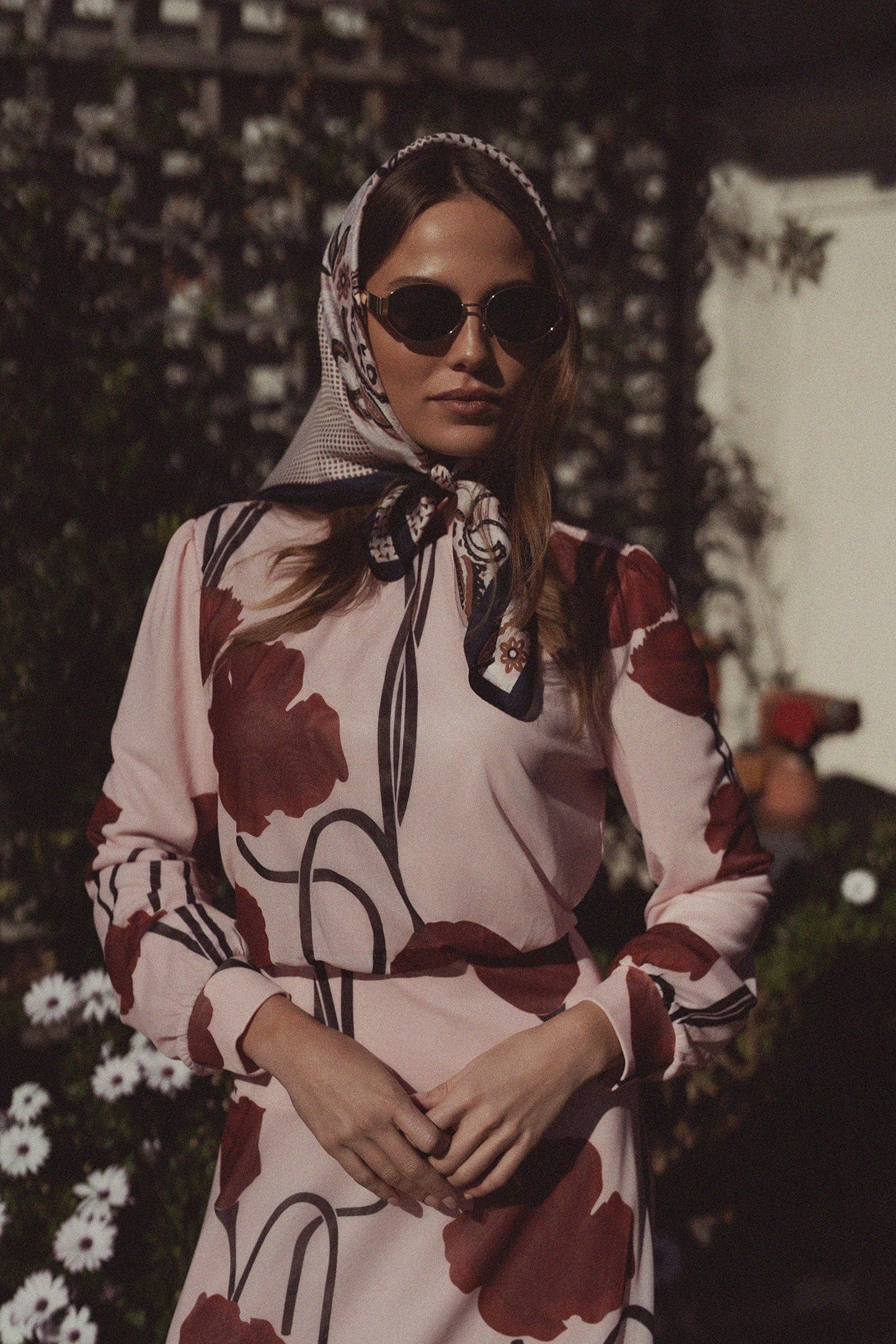Waist Yoke Dress-Mesh Pink Floral-3