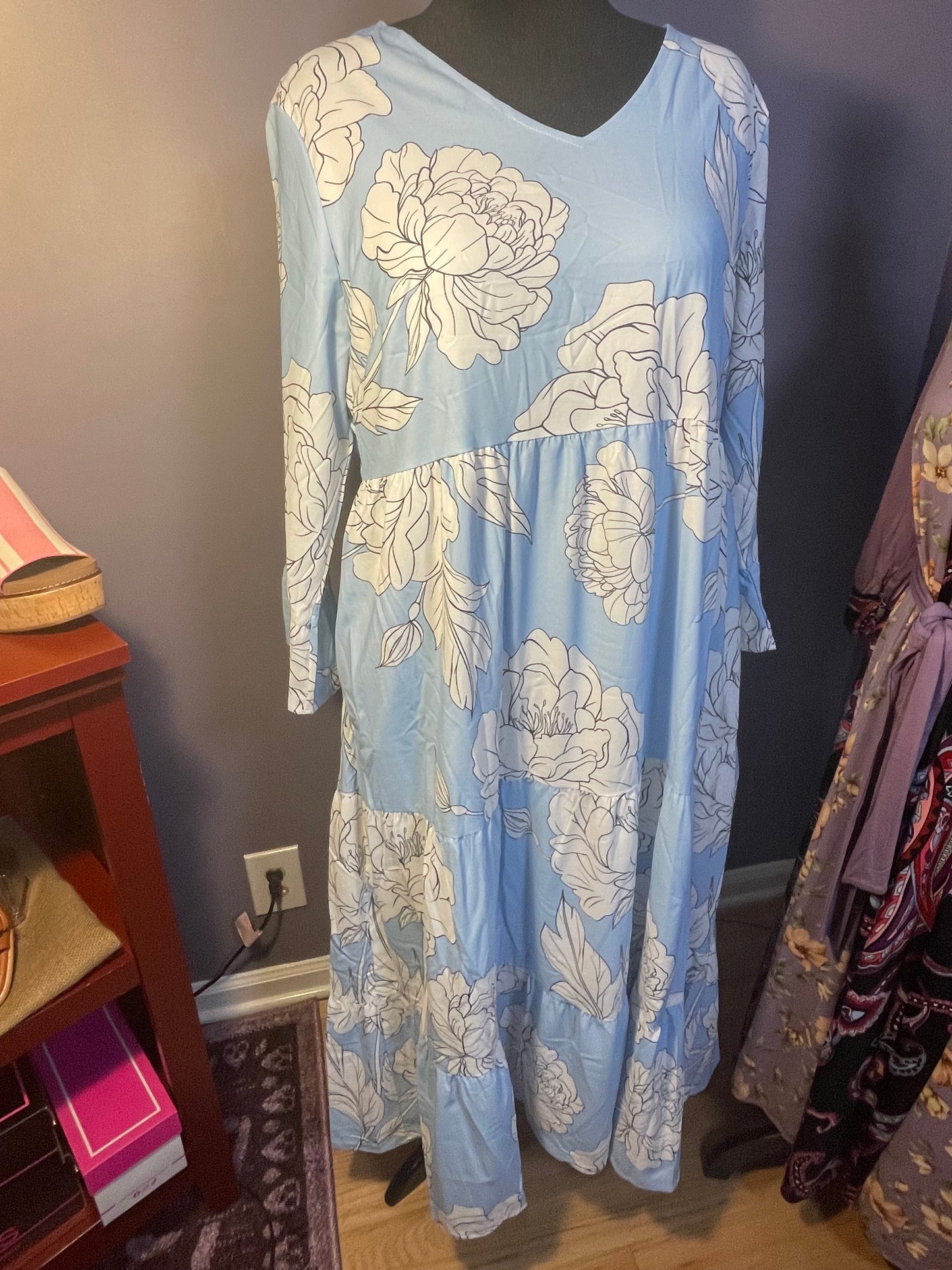 Sky Blue Floral Maxi Dress