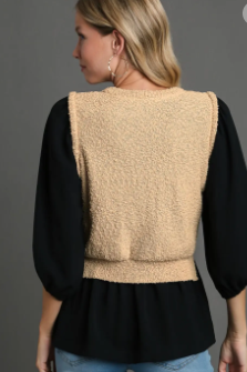 Vest Blouse - Tan/Black