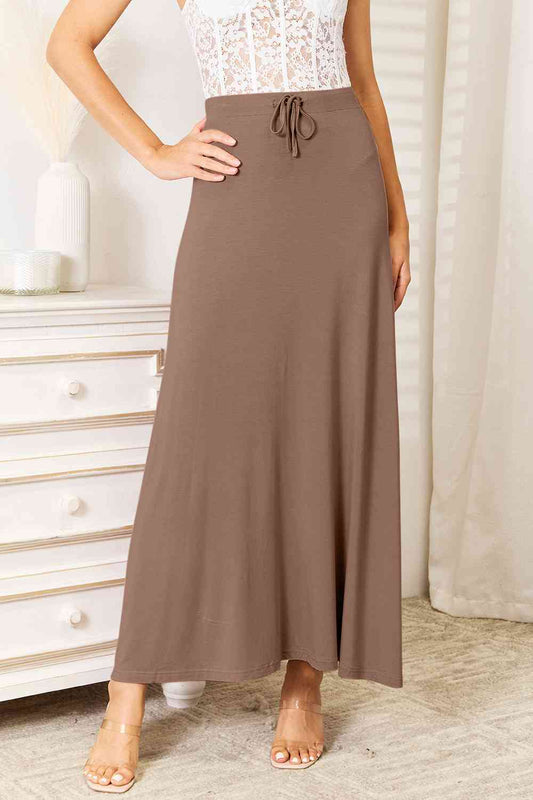 Double Take Full Size Soft Rayon Drawstring Waist Maxi Skirt Rayon-0