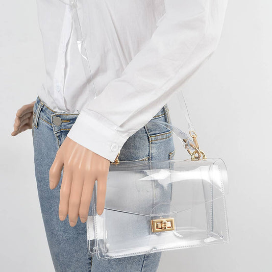 Transparent Metal Studded Flap Bag