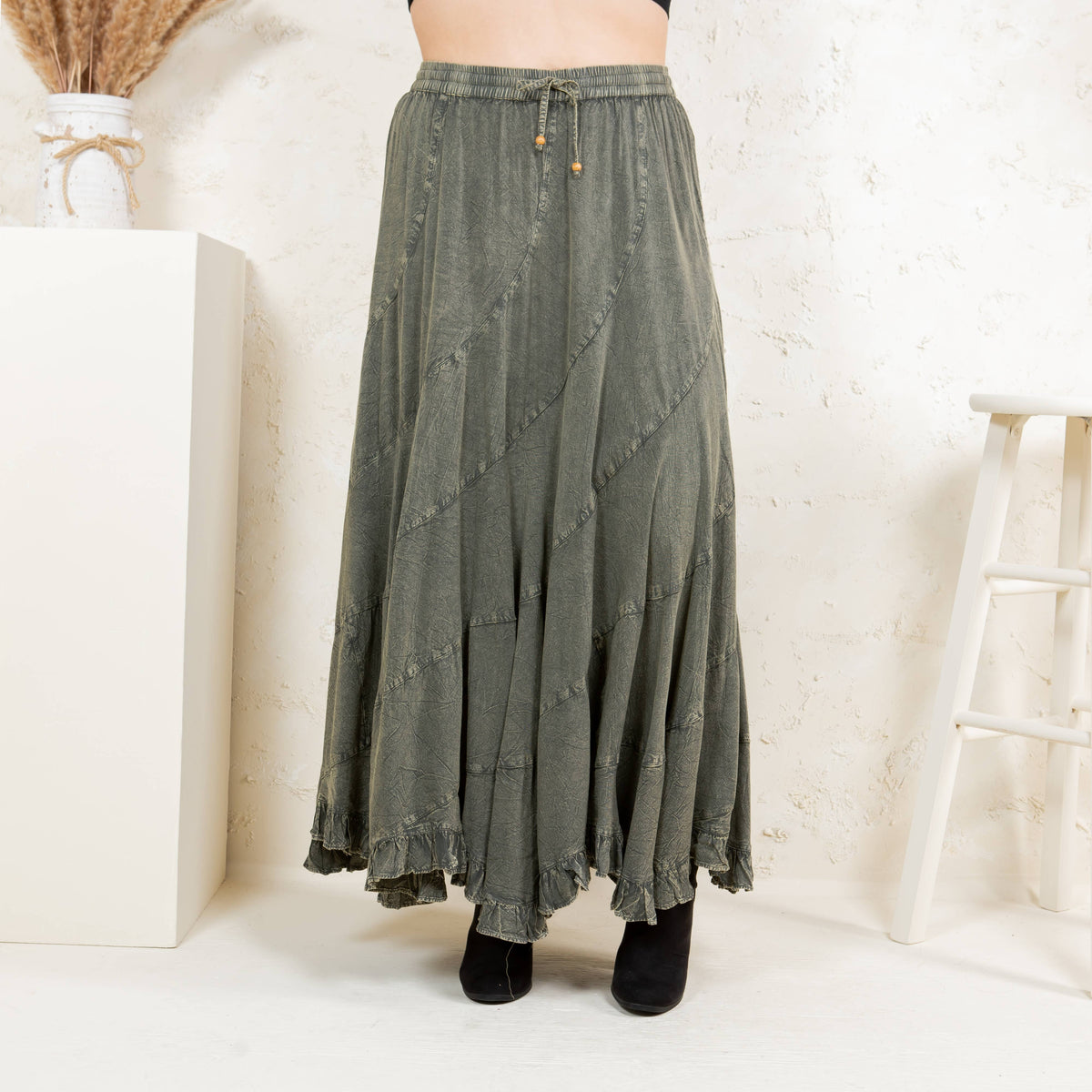 Boho Flair: Asymmetrical Mid-Length Skirt