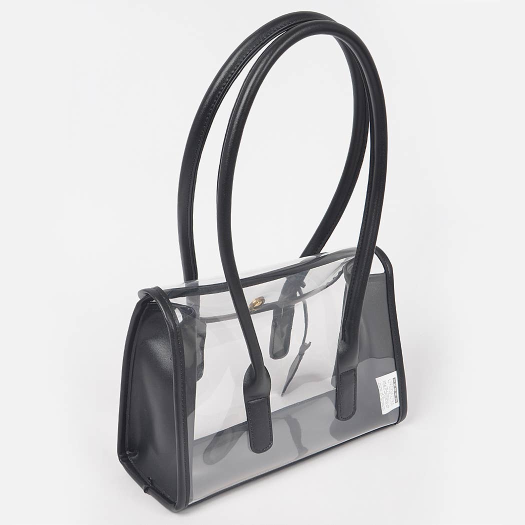 Faux Leather Trimed Clear Bag