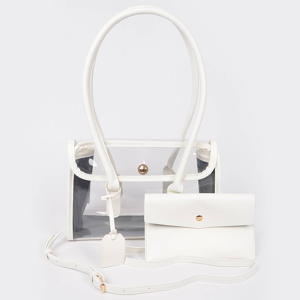 Faux Leather Trimed Clear Bag