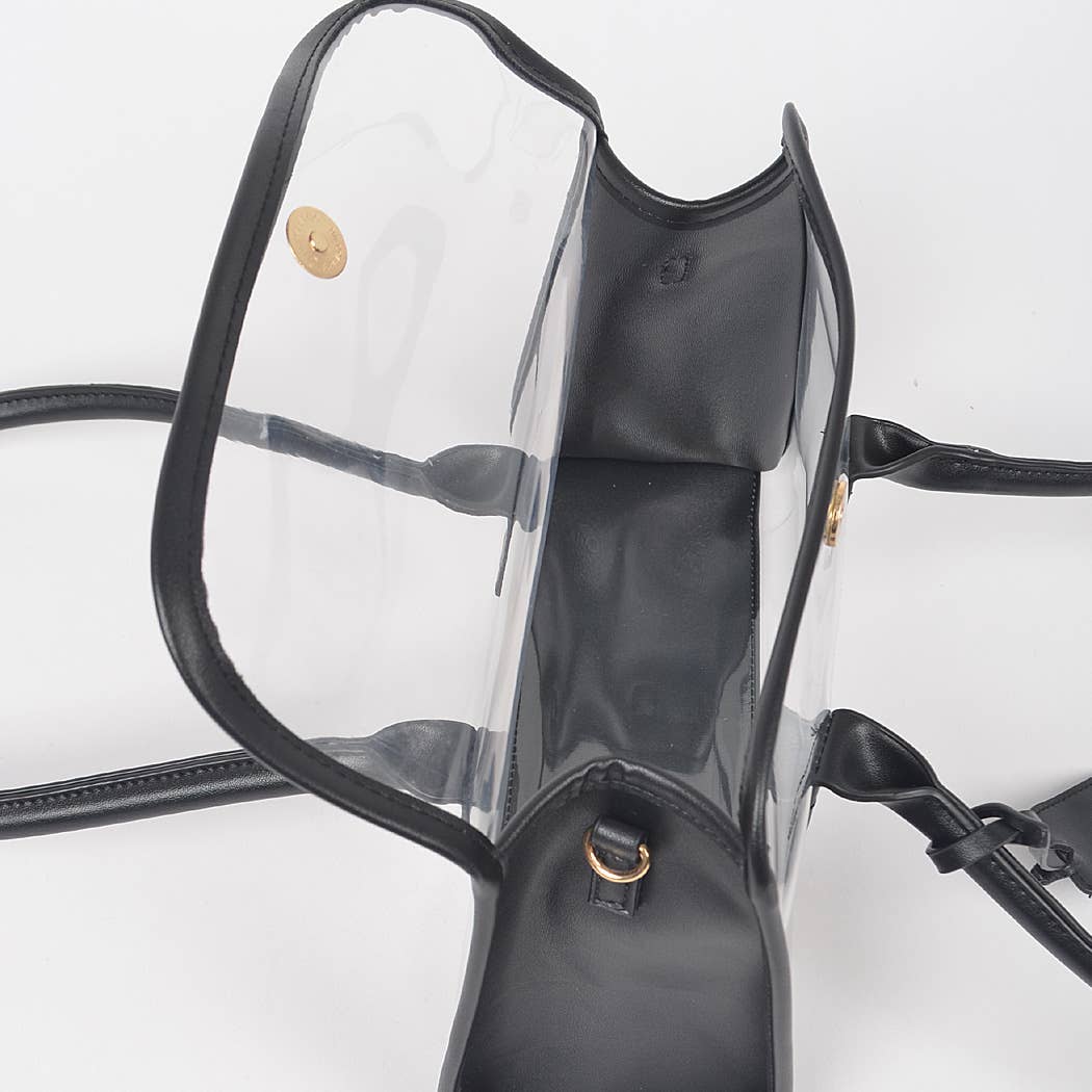 Faux Leather Trimed Clear Bag