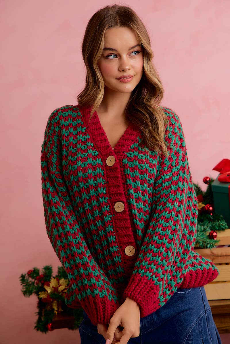 Pre-Order : CHRISTMAS CHUNKY KNIT HOLIDAY RELAXED FIT CARDIGAN