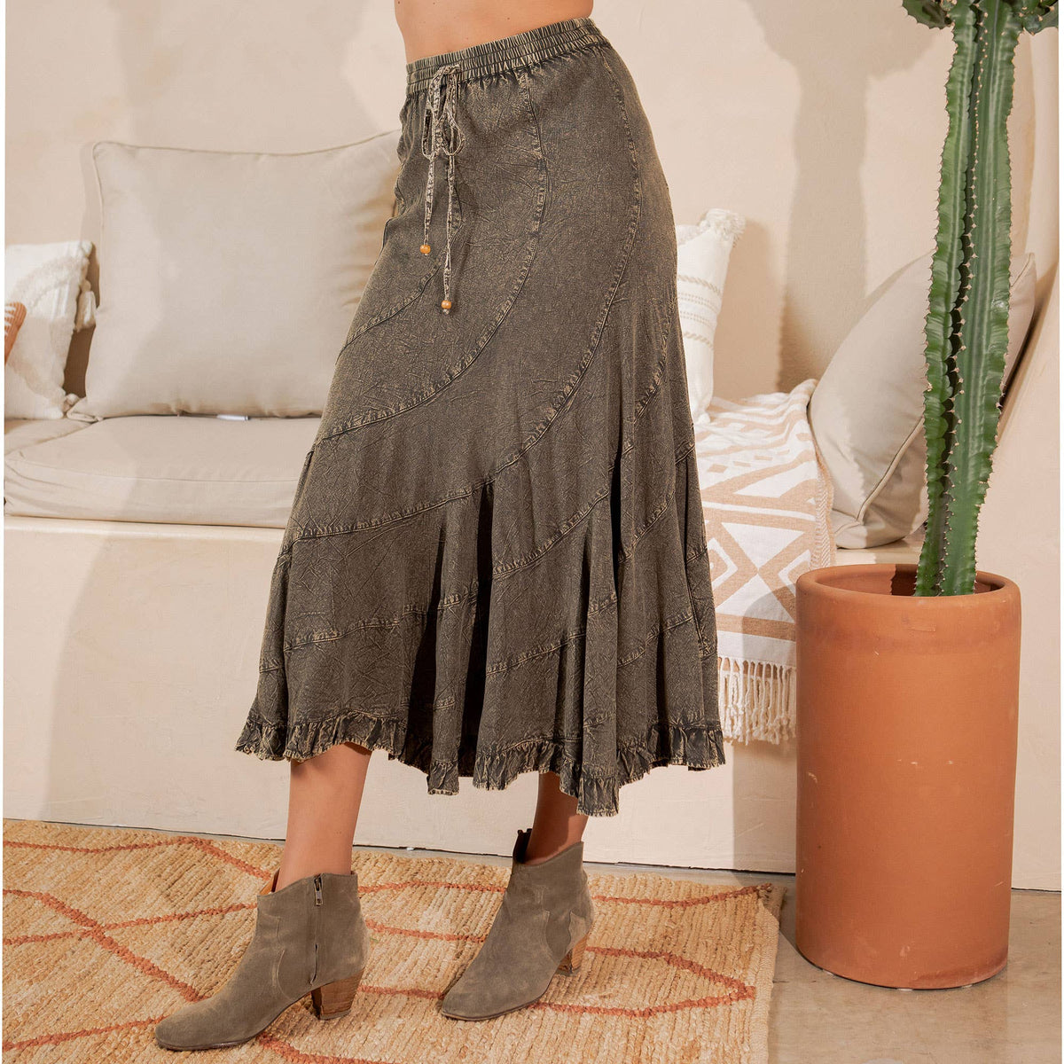 Boho Flair: Asymmetrical Mid-Length Skirt