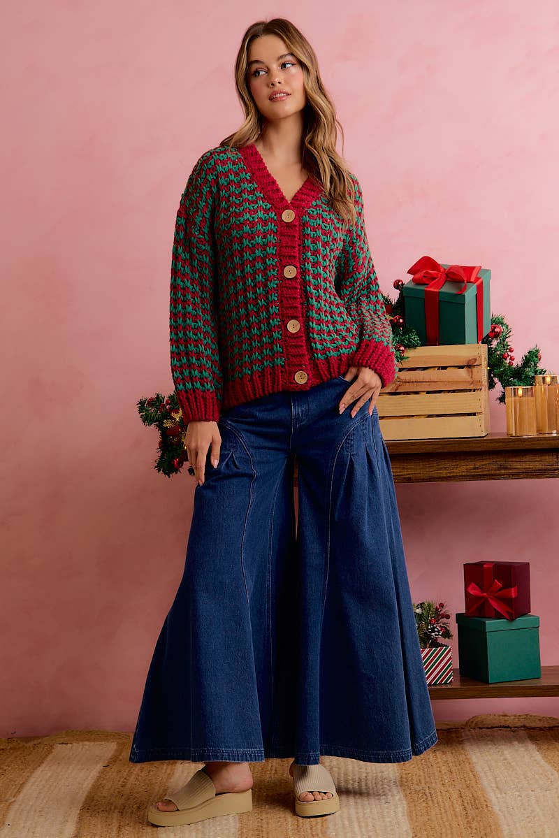 Pre-Order : CHRISTMAS CHUNKY KNIT HOLIDAY RELAXED FIT CARDIGAN
