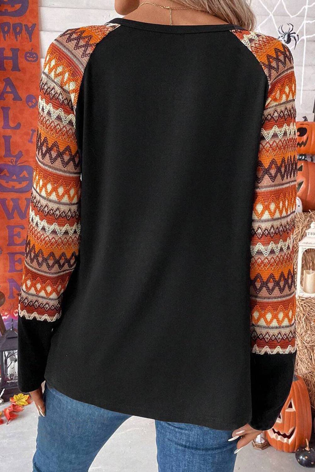 Orange Geo Print Raglan Long Sleeve Tee