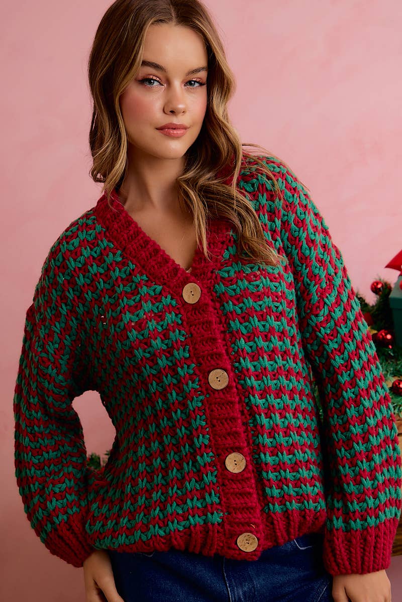 Pre-Order : CHRISTMAS CHUNKY KNIT HOLIDAY RELAXED FIT CARDIGAN